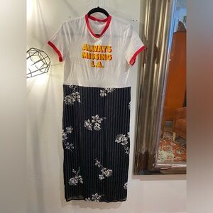 OOAK Upcycled Zara White & Black Floral Ringer Tee Dress - "Always Missing L.A."